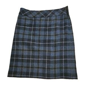 LL Bean Womens Blue Wool Plaid Favorite Fit Skirt Size 8Regular lined side zip